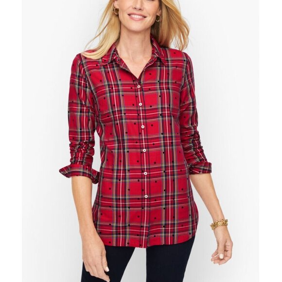 Talbots Cotton Button Front Shirt Mountain Dot Plaid M - Picture 1 of 9